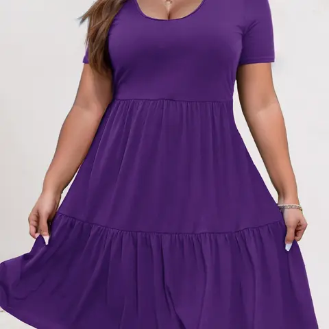 【Plus Size】 Solid Color Tee Dress, Casual Chic Dress, Casual Beach Dress, Basic Casual Dress, Regular Fit Short Sleeve Dress for Summer, Women's Plus Clothing for Daily Wear