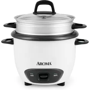 Housewares 6cup cooked 3cup uncooked pot style rice cooker and food steamer arc7431ng white