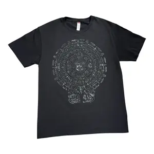 Black Aztec Calendar Gel Graphic T-shirts for Men Stylish Casual Wear