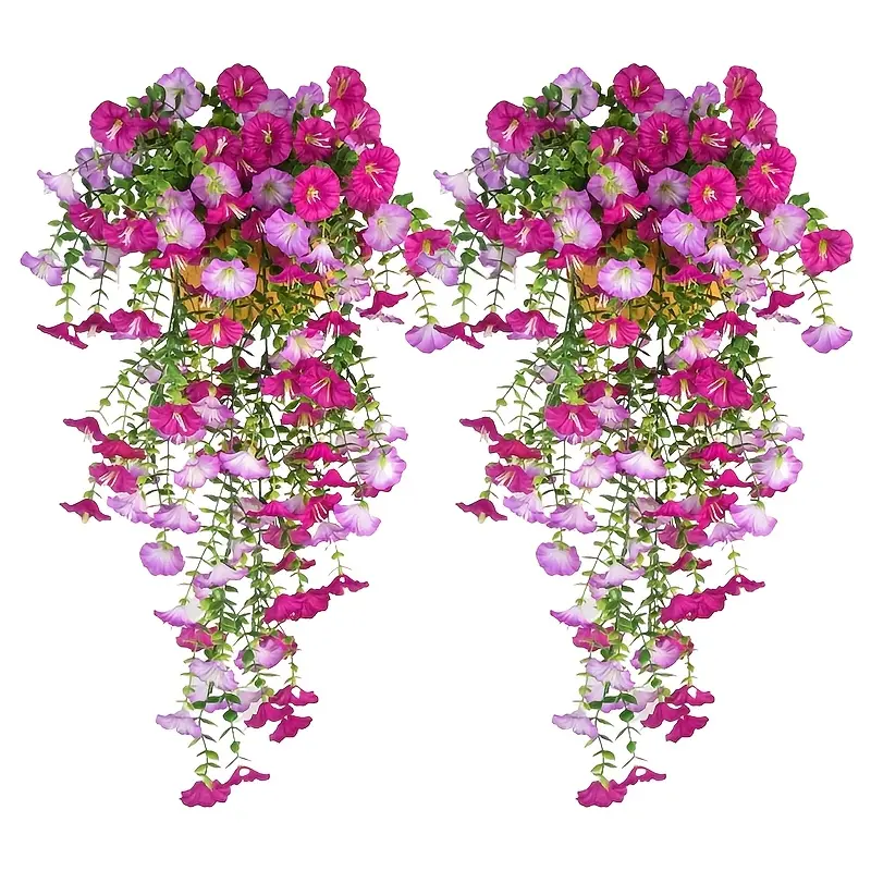 2 Artificial Hanging Violet & Eucalyptus Flower - Vibrant Orange Flowers with Green Leaves, Indoor/outdoor Decor, Perfect for Weddings, Porches, Patios, Garden Decor, and Yard Decorations, Fake Hanging Plant, Faux Flower Decorations