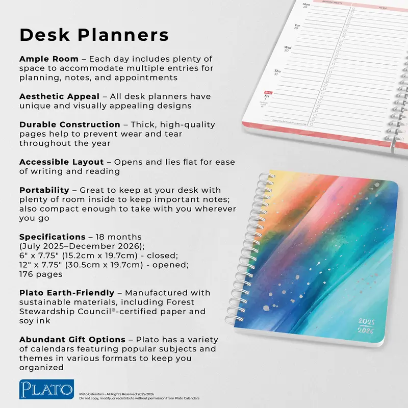 Starburst | 2026 6 x 7.75 Inch 18 Months Weekly Desk Planner | Foil Stamped Cover | July 2025 - December 2026 | Plato | Planning Stationery 5