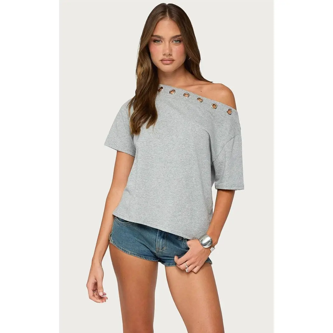 Edikted Women's Leslee Grommet Off-The-Shoulder T-Shirt
