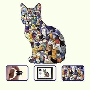 Wooden puzzle tiger A4 unique irregular shape, adult puzzle, stress relieving gift, family interaction, holiday, Christmas, Thanksgiving party gift, toy, hundred cat picture, puzzle toy decoration drawing, puzzle alien picture, Wooden Jigsaw Puzzle