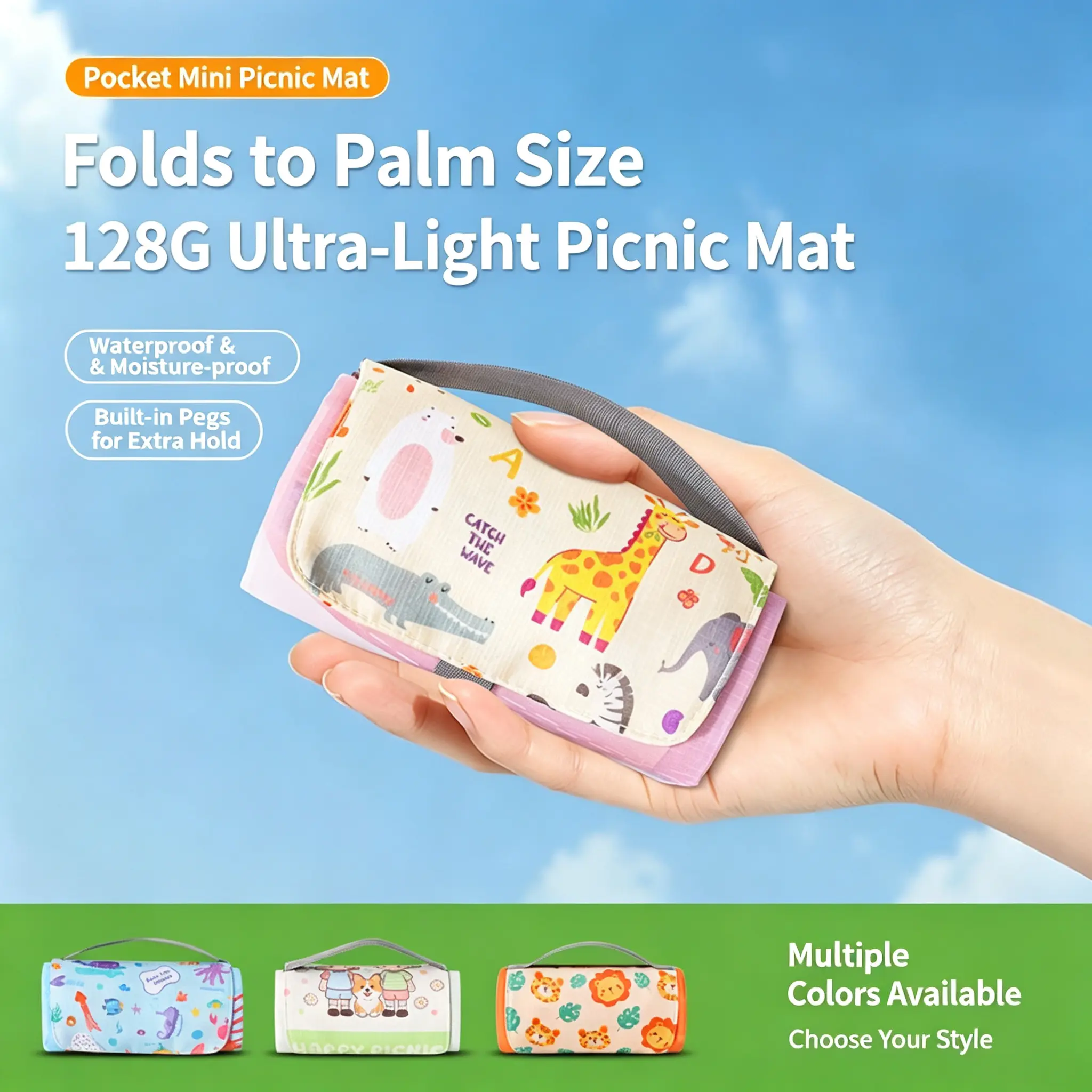 Portable Pocket Mini Beach Mat, Waterproof Sand-Proof Cute Cartoon Outdoor Blanket for Camping, Travel (Home & Festive Party Supplies, Party Bag Gift Option)