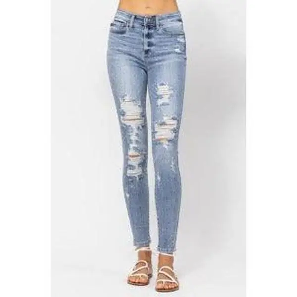 Judy Blue Bleach Splash Destroyed Skinny Jeans