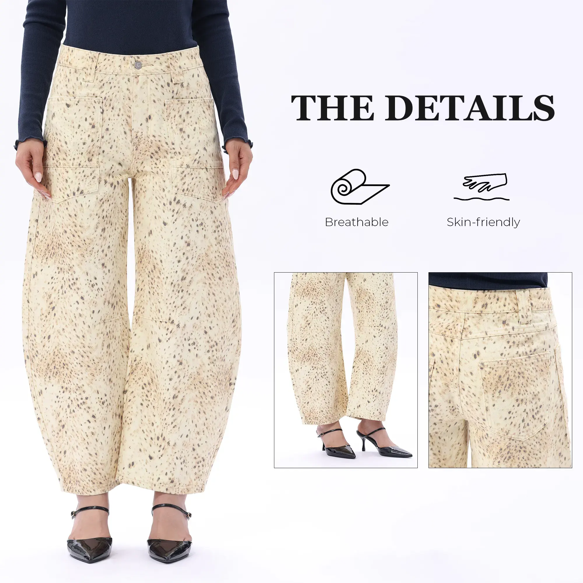 ONESO Womens Mid Rise Barrel Pants Color Pattern Print Casual Cargo Pants with Large Front Pockets Comfortable Breathable Everyday Wear