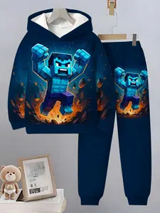 Boys Fashion Cartoon Pattern 3D Printed Hoodie Set, Long Sleeve Sports Wear, Spring Fall Winter Outdoor Hoodies, Christmas Gift Choice