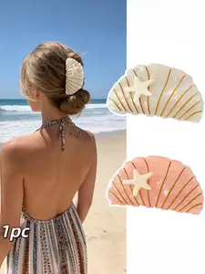 Women's Shell Starfish Hair Claw, Large High Grip Non-Damaging Hair Clip, Beach Vacation Daily Hairstyle Accessory, Summer Sand Style