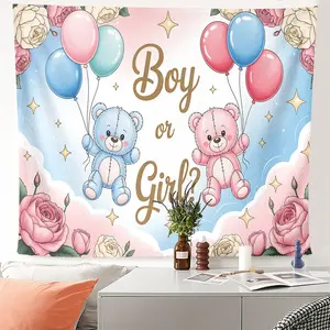 1pc Adorable Bear Gender Theme Tapestry, Vibrant Wall Hanging Artistic Mural, Soft Durable Washable Polyester for Living Room, Bedroom, Dorm Room, Party Backdrop, Apartment.