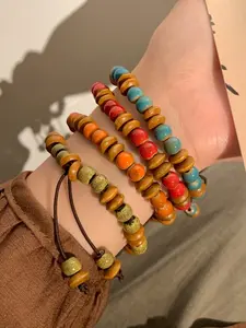 1/2pcs, New Bohemian style, ceramic bead beads, hand woven, adjustable braided hand rope suitable for couples, girlfriends, students, daily commuting, play, handicrafts, birthday gifts