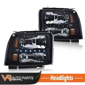 Smoke LED Headlight Lamp Left & Right Pair Fit For 2005-2007 F250 F350 F450 F550