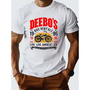 Men's Retro Bike Rentals Graphic T-Shirt - 100% Cotton, Casual Summer Round Neck Tee with Los Angeles Design, Classic Motorcycle Print, and Deebo's Bicycle Rentals 1995 Logo, Casual Attire | Retro Graphic Tee | Cotton Tshirt