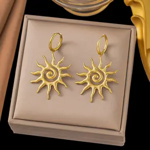 Geometric Fashion Spiral Sunflower Pendant Necklace/Earrings Gold Plated Prevent Allergy Statement Jewelry