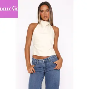 Women´s Halter Neck Satin Sleeveless Backless Solid ColorFit Summer Tank Tops ava top visus sleeveless top