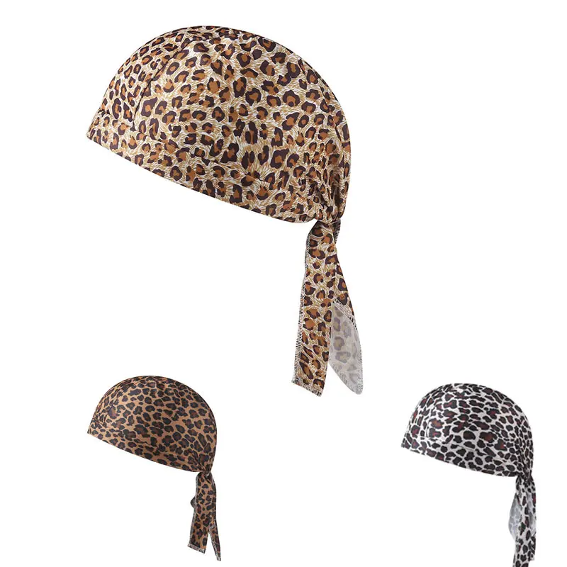 Leopard Print Do Rag Pirate Head Wrap, Breathable Outdoor Sun Protection Skull Cap, Fashion Tie Back Cycling Headscarf for Men Women