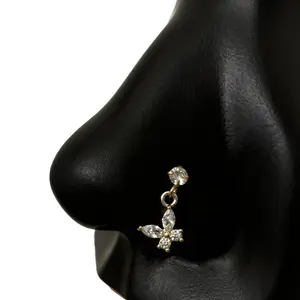 Statement Gold Dangling Butterfly Nose Stud, New NoseRing for women, L-shape Nose Rings, Nostril Piercing, Hypoallergenic Nose Jewelry, 20 gauge Nose Rings, BodyPiercingJewelry