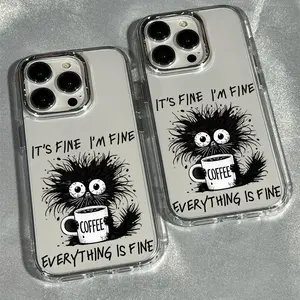 Black Cat With Fluffy Fur phone case suitable for Apple iPhone 17 Air 16 15 14 13 12 Pro Max Plus Electroplated Lens frame Transparent Soft Shell