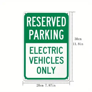 1pc Vintage EV Parking Sign - Heavy-Duty Reserved Parking Plaque for Electric Vehicles Only, Green Background with White Lettering - Garage, Charging Station, Driveway, Public Lot Decor - No Wiring Needed, Easy Mounting