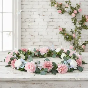 2PCS 180cm Decorative Artificial Rose Vine Green Leaf Garland for Wedding DIY Gardening Lawn Home Decor Perfect Decoration Plastic Faux Flowers