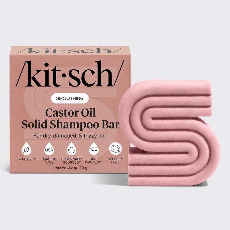 Kitsch Castor Oil Shampoo Bar for Hydration and Moisture, Vegan, Natural Solid Shampoo, Made in USA, Strengthens and Nourishes, Paraben-Free, 3.2oz