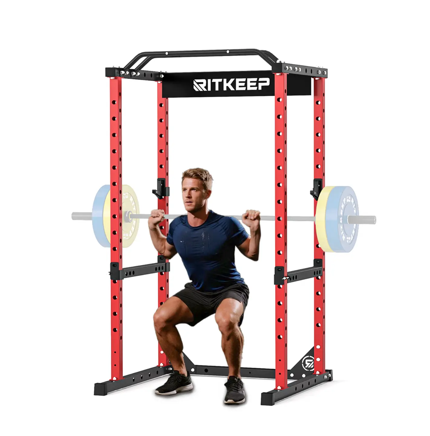 RitKeep Power Rack RMAX 2250 Multi-Function Power Cage for Strength Training - 1200lb Capacity Squat Rack with Multi-Grip Pull-Up Bar, Safety Bars, and J-Hook for Home Gym