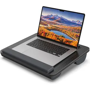 Portable Lap Desk, Laptop Stand for Bed with Soft Wrist Rest, Tablet/Phone Slot, Fabric Handle, Laptop Bed Desk with Cushion (Black)