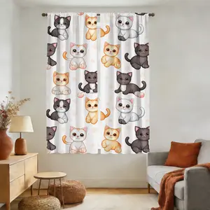 2pcs Playful Cartoon Cats Curtains Rod Pocket Design - Room Decoration, Great for Art Deco Style Space, Bedroom, Kitchen - Home Decoration (Not Muti Layer Curtains)​