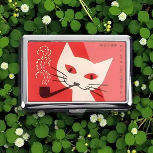 Vintage Smoking Cat Cigarette Case Money Card Holder, Zigarettenetui, Business Card, Antique Alive, Flower