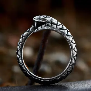 GTHIC Retro Ouroboros Snake Stainless Steel Ring For Men Women Statement Jewelry Daily Wear