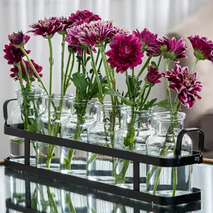6 count Glass Flower Vase with Metal Holder,  Vases Set for  & Table Decor , Wedding Decorations, Kitchen, Bathroom, Bedroom, Modern Shelf Decor, Terrarium Arrangement