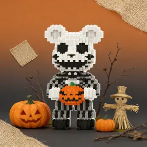 Halloween Pumpkin Bear 3D Puzzle Building Blocks Decoration, Bookshelf Home Office Cabinet Decor, Party Living Room TV Stand Display