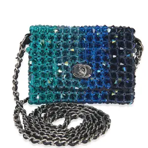 Pre-owned CHANEL Embellished Shoulder Bag NY150900 Blue Ombre Beaded Micro Clutch On Chain
