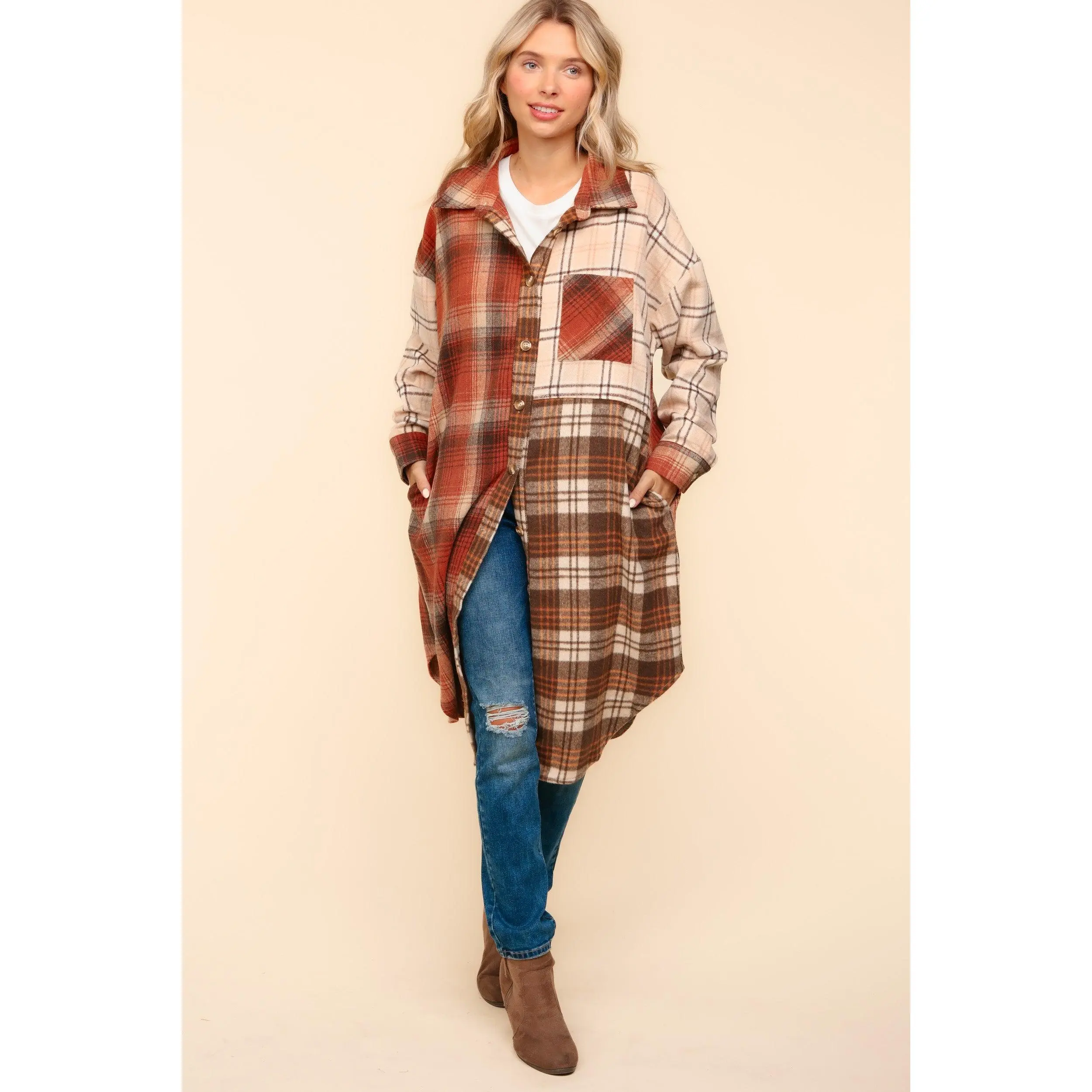 Flannel Plaid Oversized Shacket with Pockets