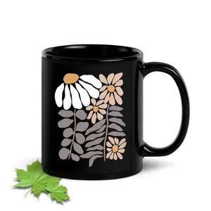 Boho Flower Wildflower 11oz and 15oz Black and White Mug
