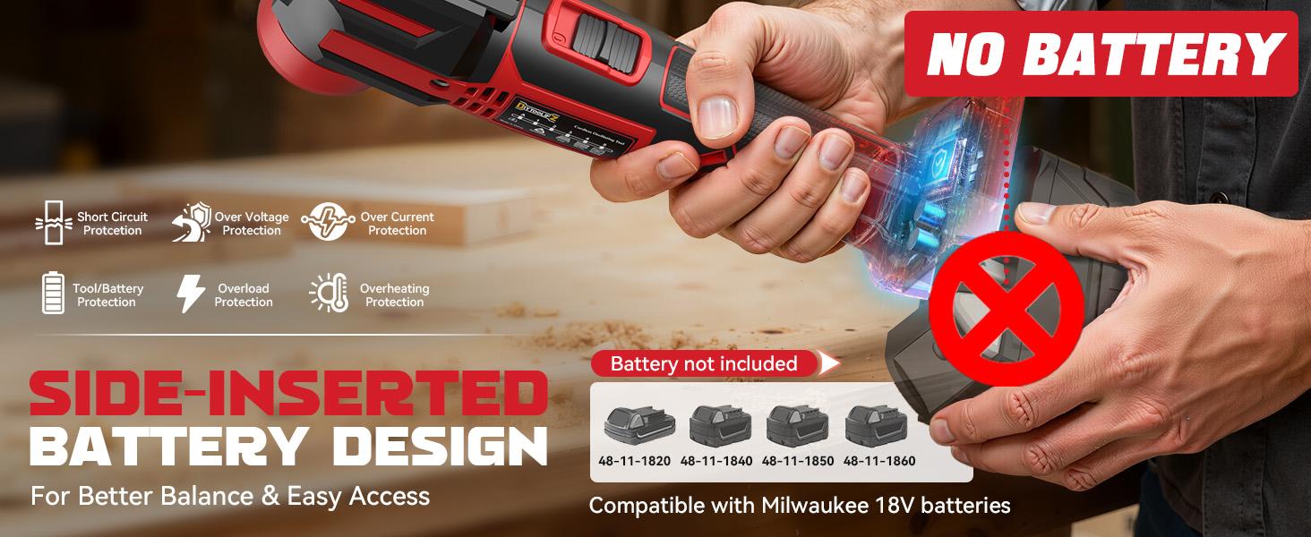 Cordless Oscillating Tool Compatible with Milwaukee 18V Battery (NO BATTERY!!), 6 Variable Speed Brushless-Motor, multi tool kit for Cutting Wood Nails Remove Grout & Sanding