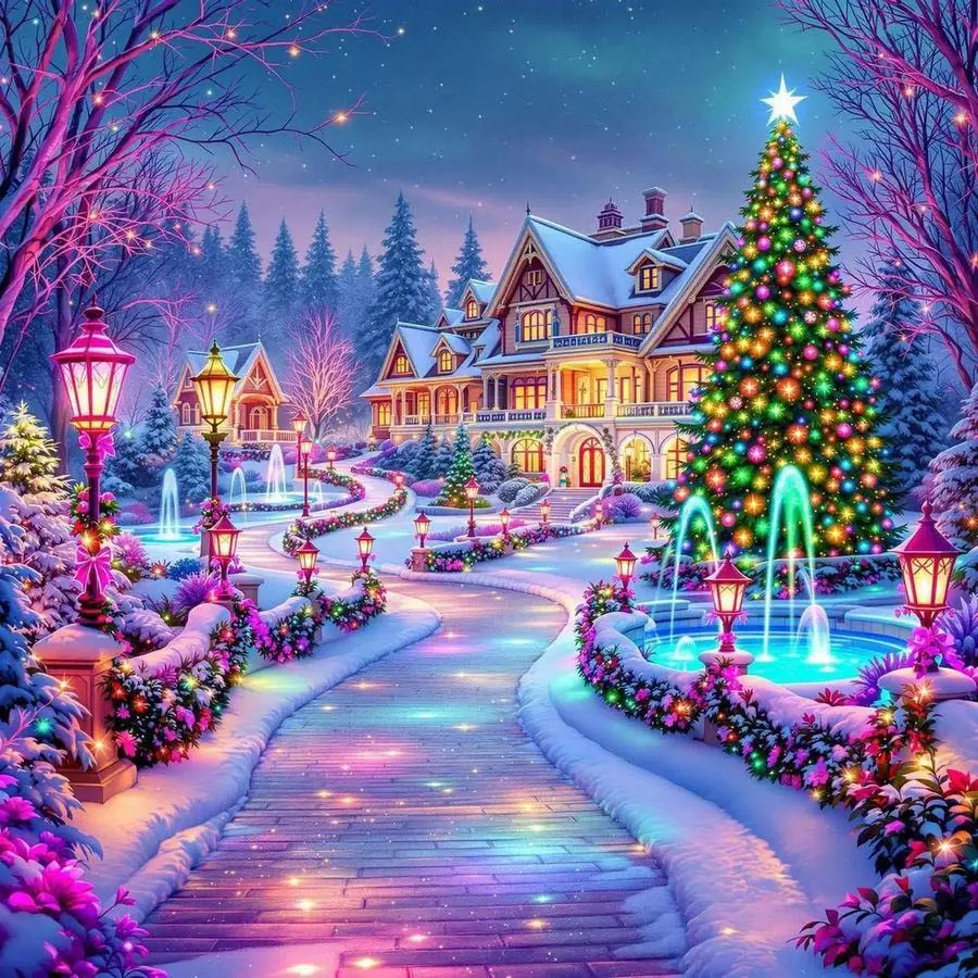 5D DIY Full Drill Round Diamond Painting - Diamond Art Craft Kit Winter Night Scene Mosaic, Canvas - DIY Home Decoration, Wall Art, Handcraft, Handmade Gifts, Perfect for Halloween and Christmas, Independence Day, Birthdays and Anniversary Gifts