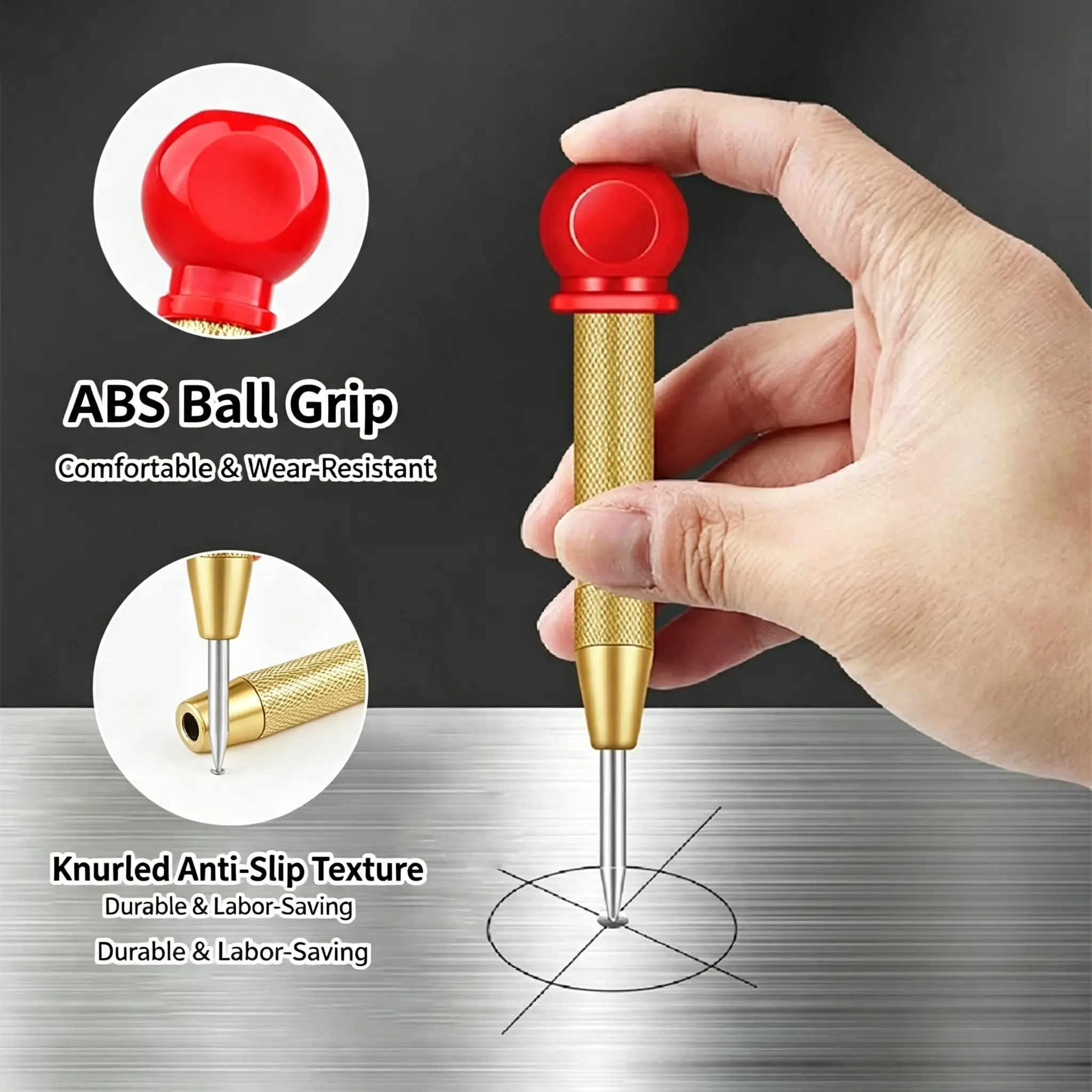 [Back to School]Cap-Type Center Punch, Metal & Wood Positioning Marking Hand Tool, Handheld Automatic Marking Tool for DIY Workshop Projects-MM1