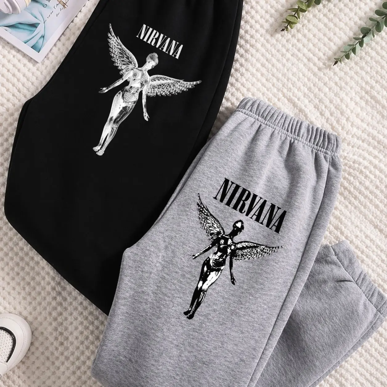 Vintage Nirvana Band logo Sweatpants, Cotton Graphic Sweatpants, Perfect Outfit For Outdoors, Menswear, Womenswear, Fit for Men and Women All Seasons Basics, Trending 26  6