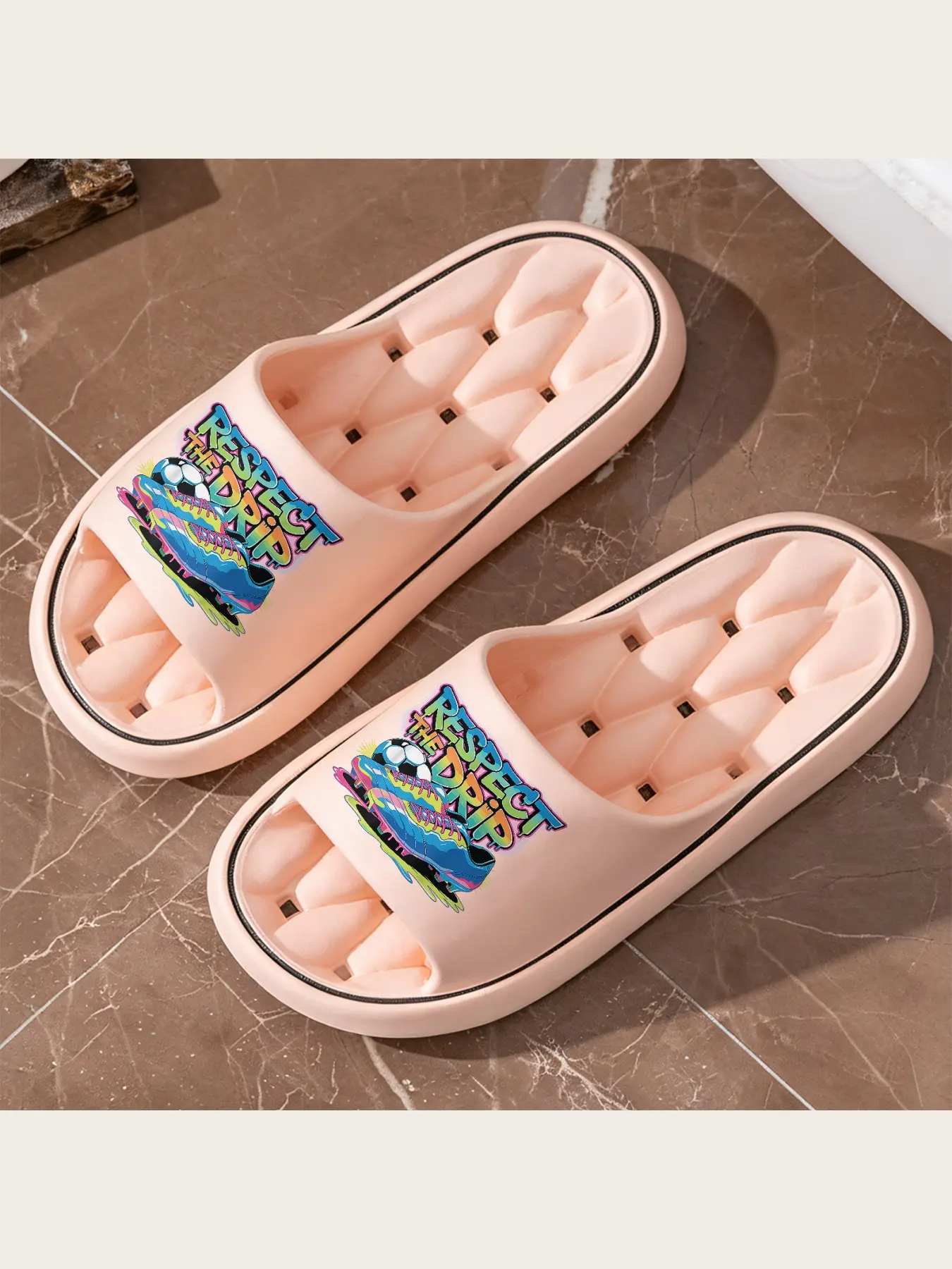 Soccer Clog Slippers for Kids Adults Respect The Drip Graffiti Art Vibrant Colorful Football Shoe Print Non Slip Lightweight Casual Slide Sandals Perfect for Indoor Outdoor Sporty Fans Cozy House Slides Gift