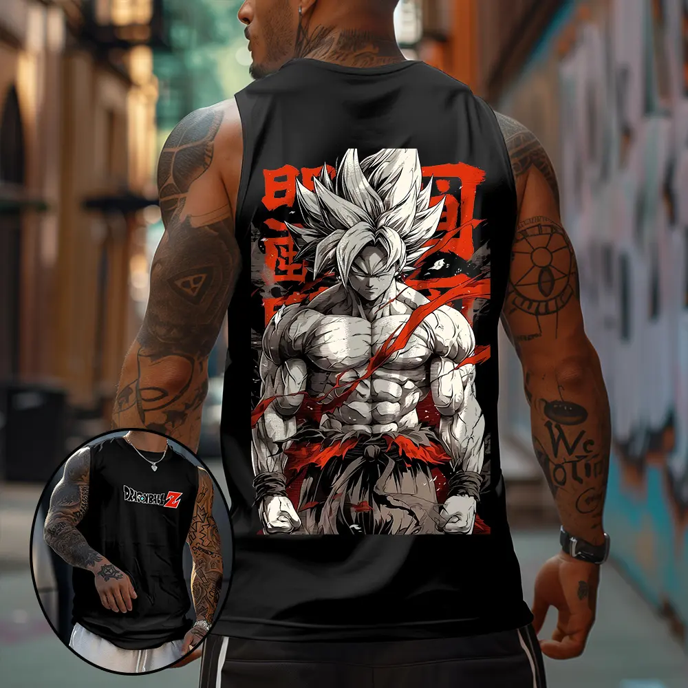 Urban Street Tank Tee Retro Unisex 80s 90s Dragon Ball DBZ Goku Oversized streetwear singlet muscle cotton outfits men short summer graphic t-shirts men's graphic tees Fits vacation outfits Anime tank tops men gifts Breathable Tshirt