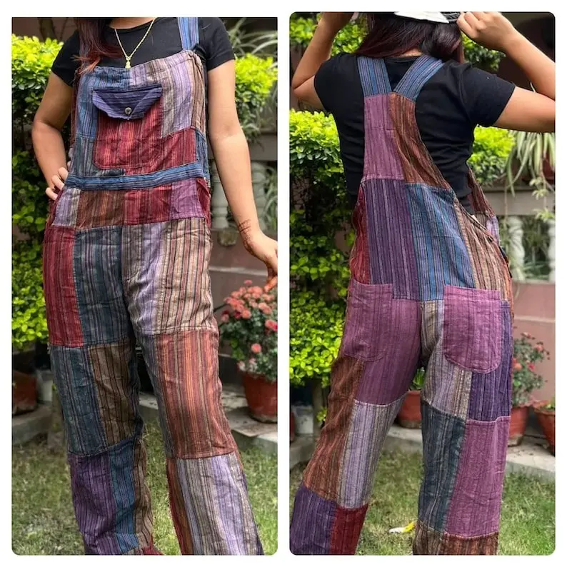Cotton patchwork overalls, jumpsuit, free spirit cloths, boho cloths, hippie cloths, unisex overalls