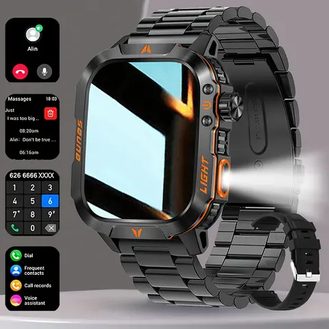 New 2026 manly style Smart Sports Watch With Flash Light Wireless Calling, Message Reminders,Sports Mode, Stopwatch, Timer, Stopwatch And Other Functions, Smartwatch For Men, Compatible With Android And iPhone