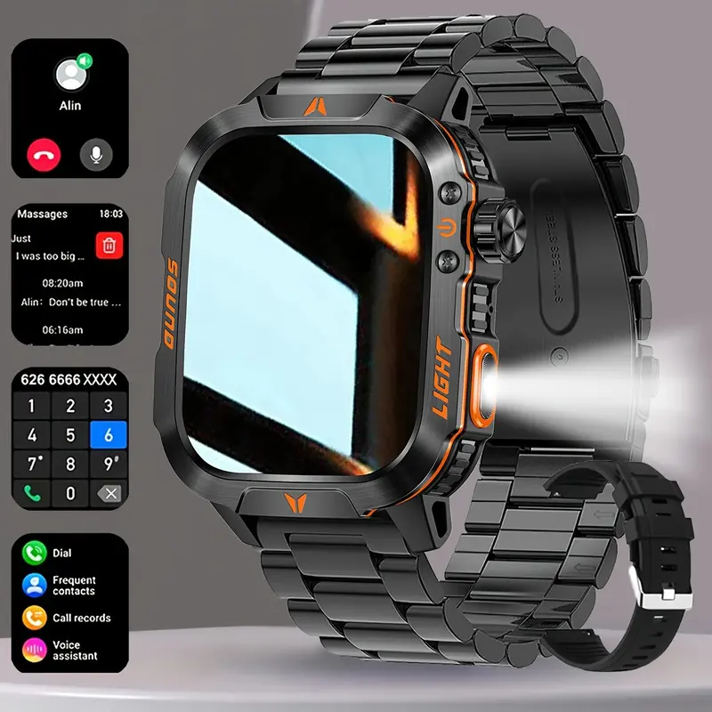 New 2026 manly style Smart Sports Watch With Flash Light Wireless Calling, Message Reminders,Sports Mode, Stopwatch, Timer, Stopwatch And Other Functions, Smartwatch For Men, Compatible With Android And iPhone