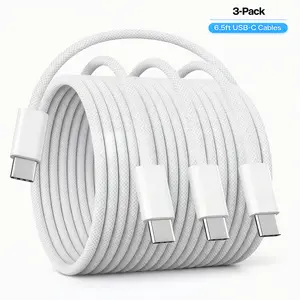 Braided USB-C to USB-C Cable 3-Pack 6.5FT, 60W Fast Charging for Samsung Galaxy S25/S24/S23, LG, Pixel, OnePlus, iPad, Switch, USB C Charger Cord