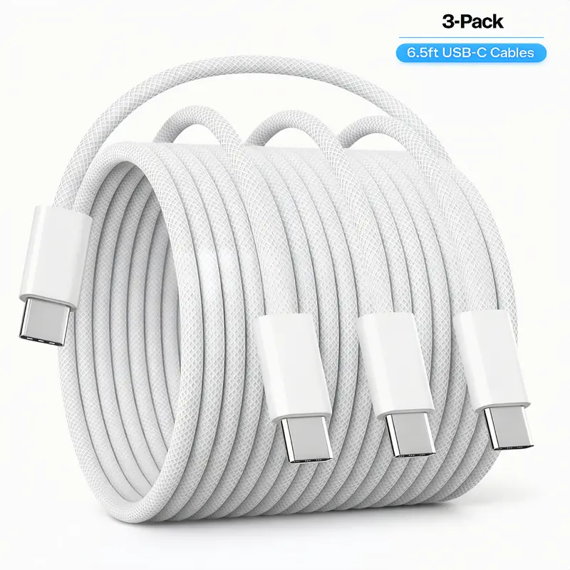 Braided USB-C to USB-C Cable 3-Pack 6.5FT, 60W Fast Charging for Samsung Galaxy S25/S24/S23, LG, Pixel, OnePlus, iPad, Switch, USB C Charger Cord Data Charging Cable