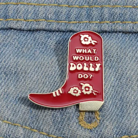 Summer Fashionable Red Boot Design Brooch Pin, Durable Metal Pins, What Would Dolly Do Letter Brooch, Unisex Clothing Charm Accessories, Funny Pins for Birthday Gifts, Jewelry, Flower Brooch Pin, Alloy Brooch Pin