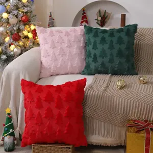 CozyRepublic|Christmas Tree Pillow Covers 18x18 inch , 1pc Christmas Decoration ,Green Soft Plush Faux Fur Jacquard Throw Pillows for Bedroom Sofa Holiday Festivals Winter Home Decor