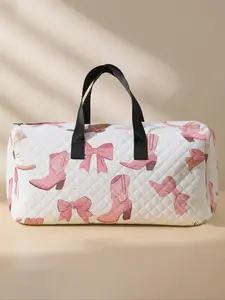 Bow Pattern Travel Bag, Large Capacity Travel Bag with Shoe Storage, Portable Overnight Bag, Fashionable Travel Bag for Women & Girls, Travel Duffle Bag