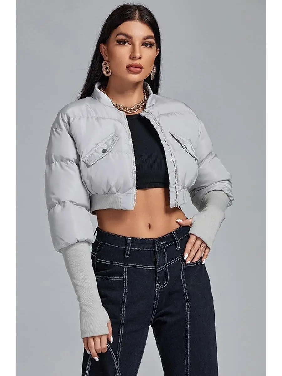 Women's Solid Zip-Up Down Coat - Casual Long-Sleeve Outerwear with Pockets for Fall, Winter Daily Wear