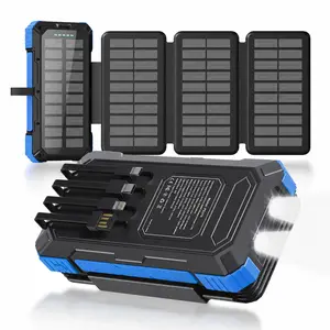 Solar Charger Power Bank 49800mAh with 4 Built-in Cables & 3 Foldable Panels, PD22.5W Fast Portable Phone Charger, External Battery Pack with USB-C in/Output & Flashlight for Outdoor Camping